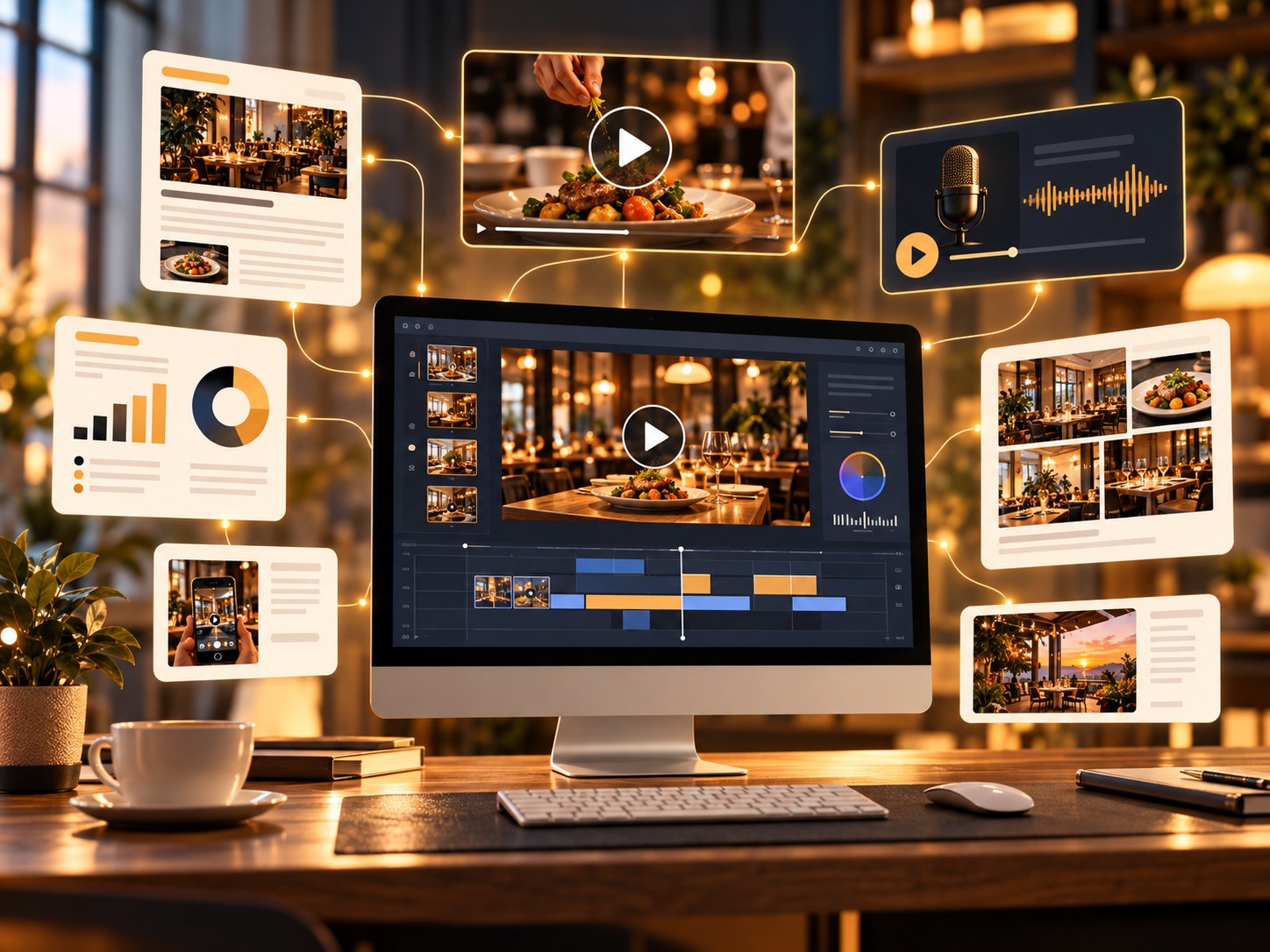 Business owner reviewing online marketing